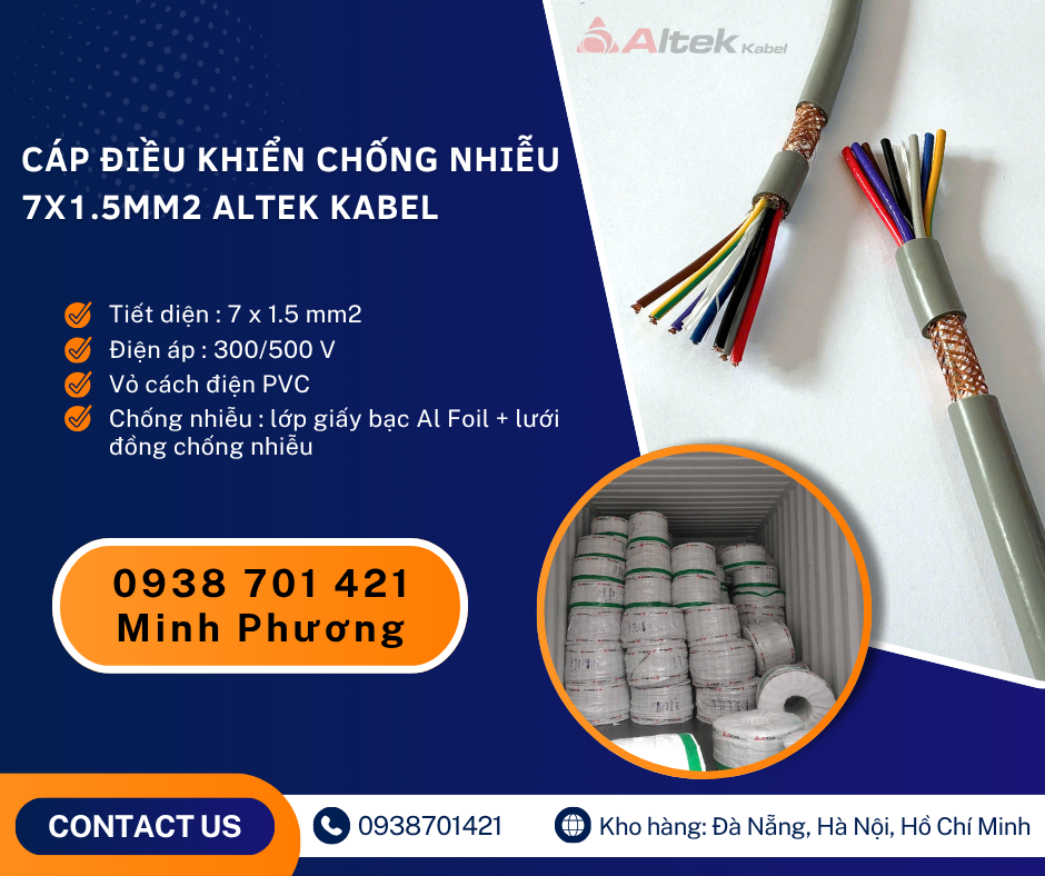 Dây cáp điện chống nhiễu 7x1.5mm2 Altek Kabel sẵn kho Hà Nội, Hưng Yên, Lào Cai